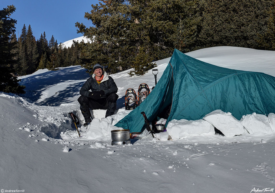 andrew terrill camping in snow in winter colorado february 2021