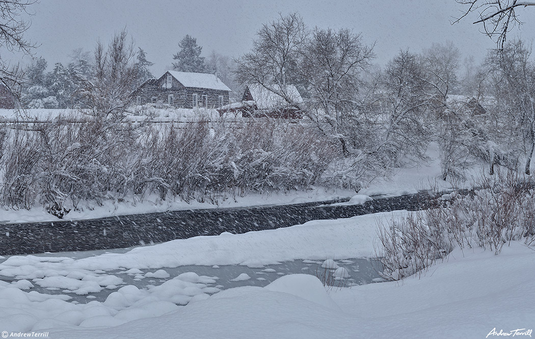 clear creek and golden history park during blizzard march 2021