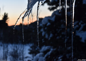 icicles winter dawn cabin