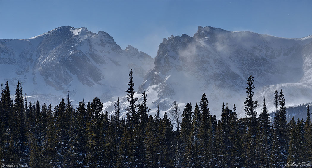 spindrift and snow on continental divide near brainard lake colorado in winter