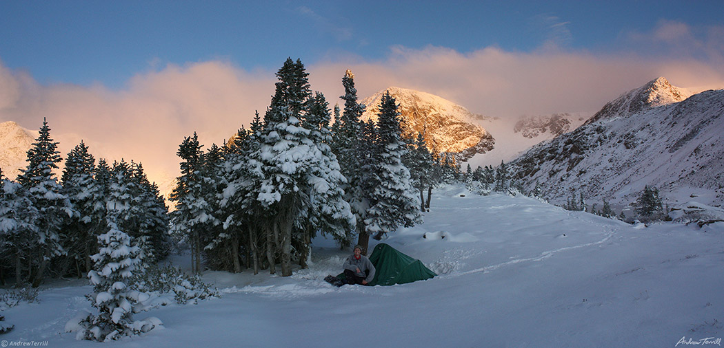 winter camping at sunrise indian peaks wilderness colorado