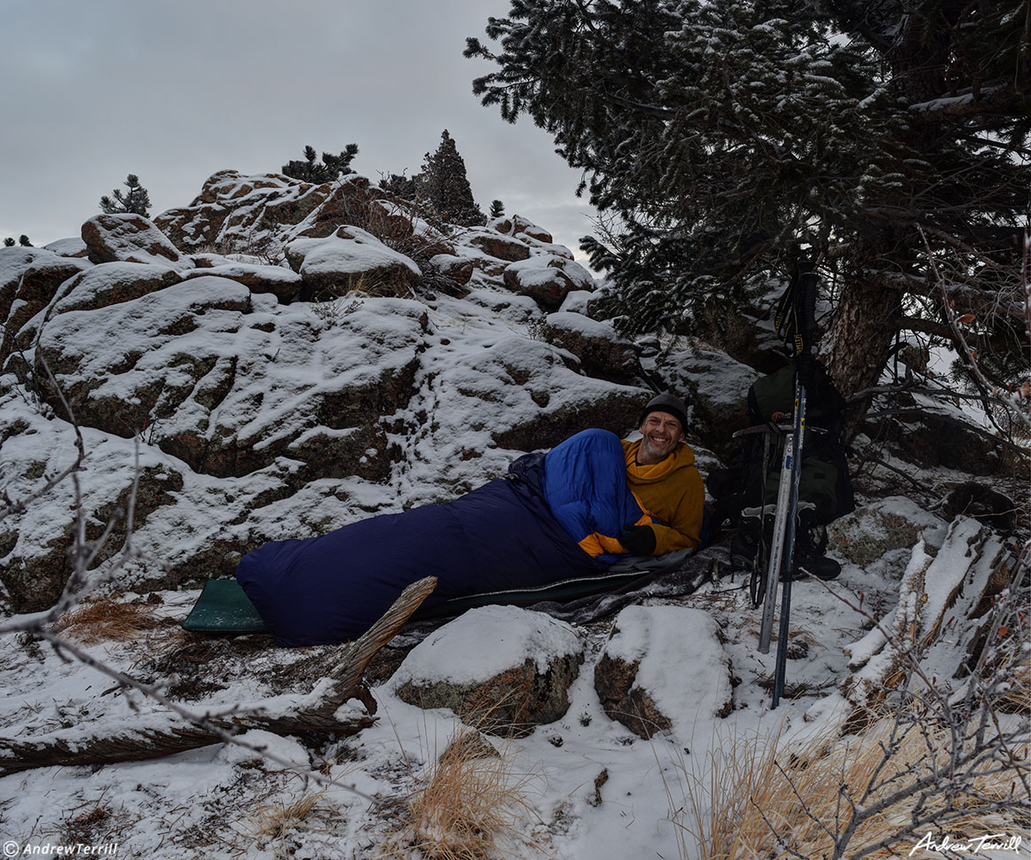 andrew terrill bivvy in the snow january 2021