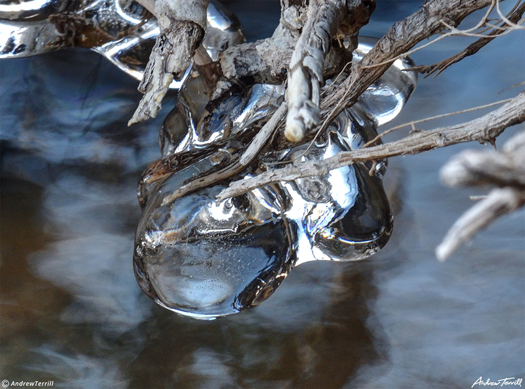 close up of ice mountan stream