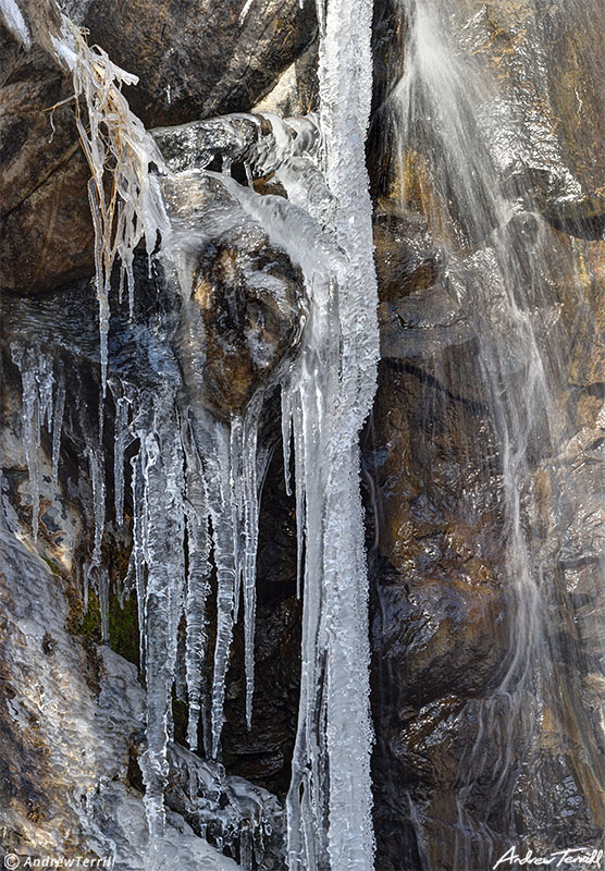 icicles and waterfall on north table mountain golden colorado april 2021