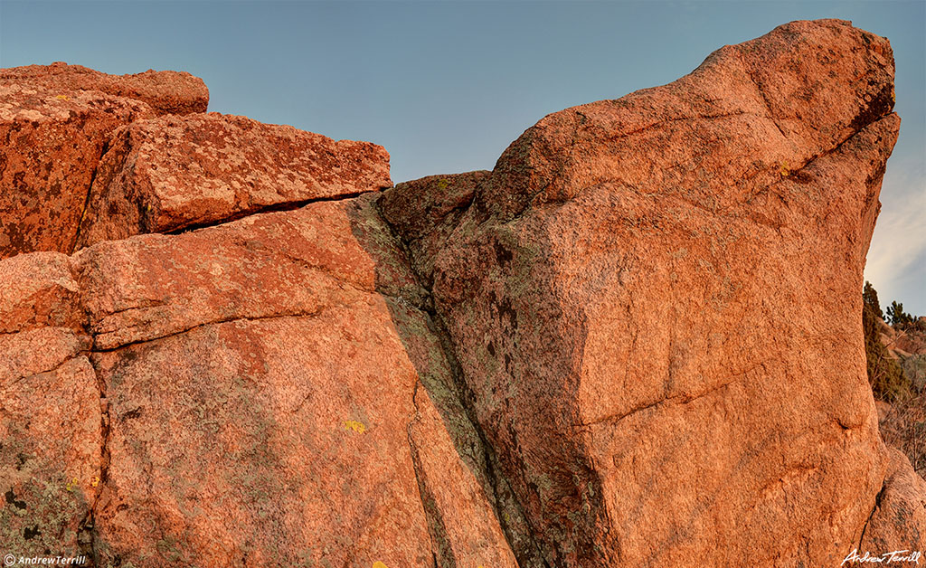 morning sunlight on granite rocks colorado april 2021