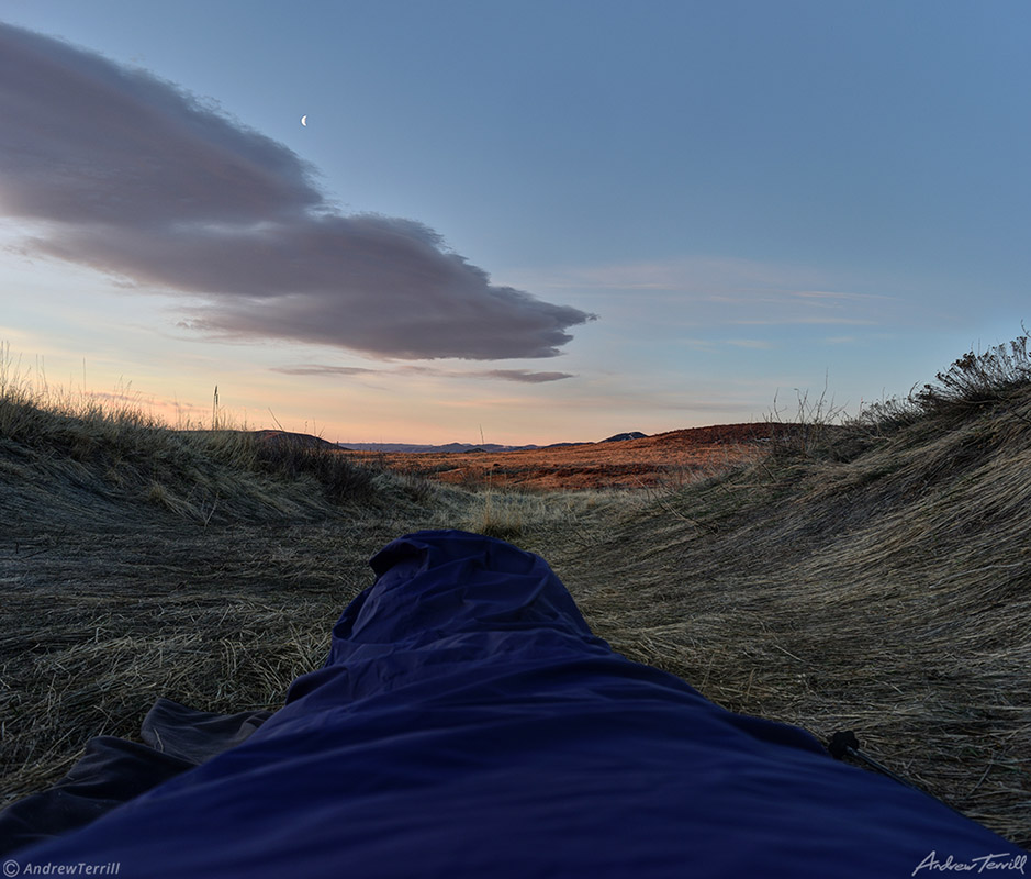 watching the moon from camp at dawn