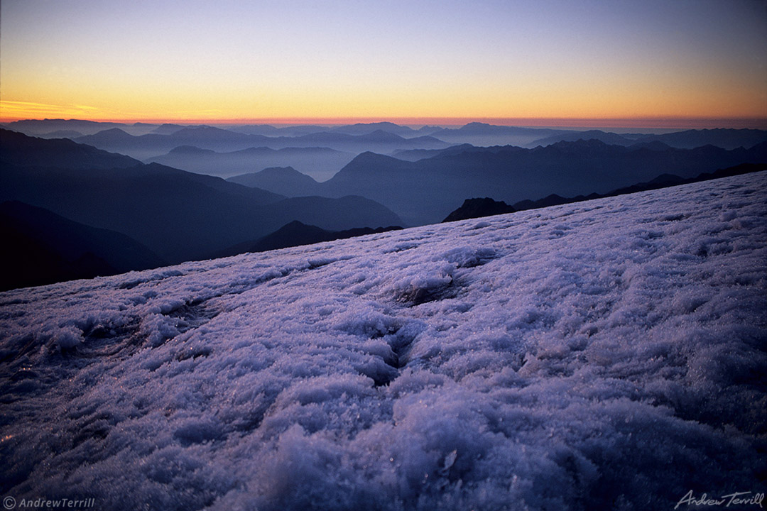 sunrise over glacier in adamello national park italy alps