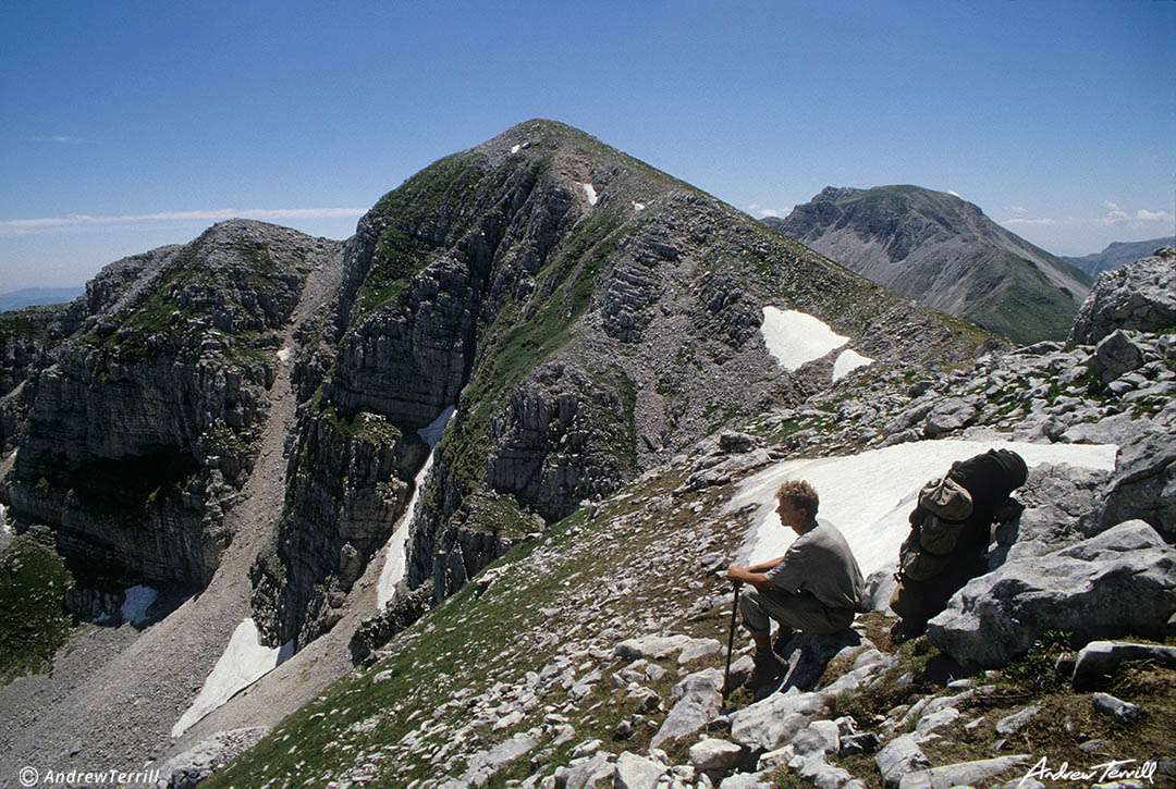 andrew terrill hiker backpacker resting on ridge in abruzzo apennines italy