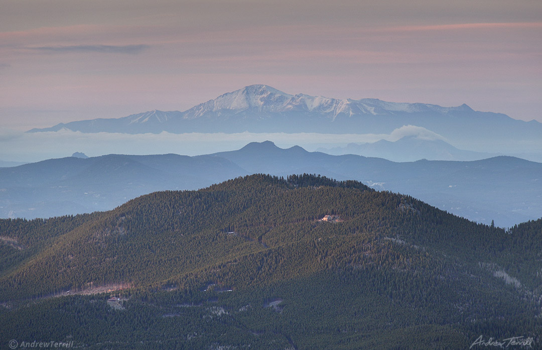 sunrise on pikes peak colorado seen from the north