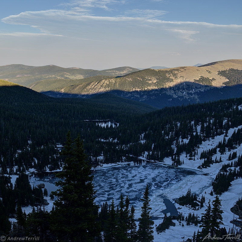 forest lakes james peak wilderness in june evening