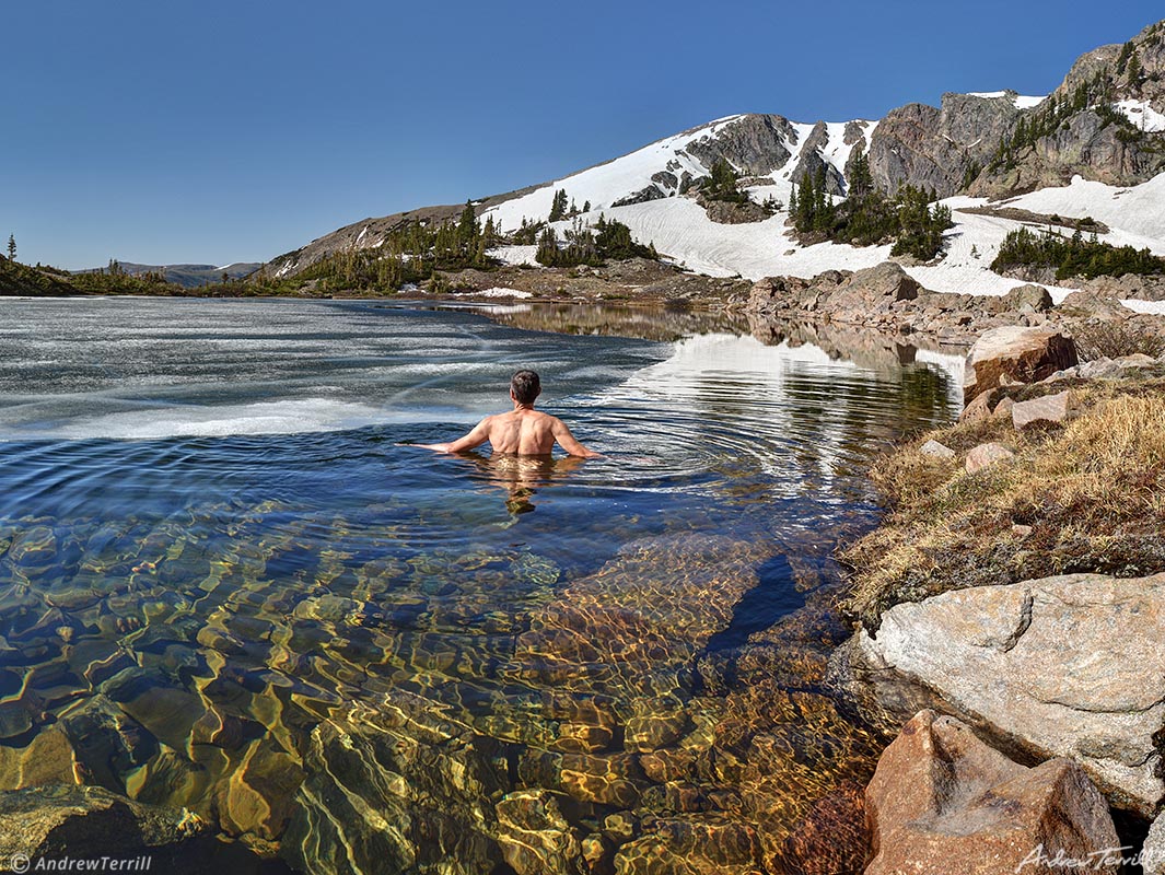 swimming in icy mountain lake wild swim rockies colorado