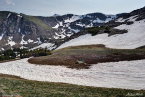 camp in james peak wilderness tarp tent snow spring