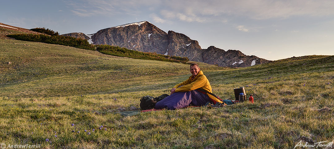 andrew terrill bivvy on mountain side rockies