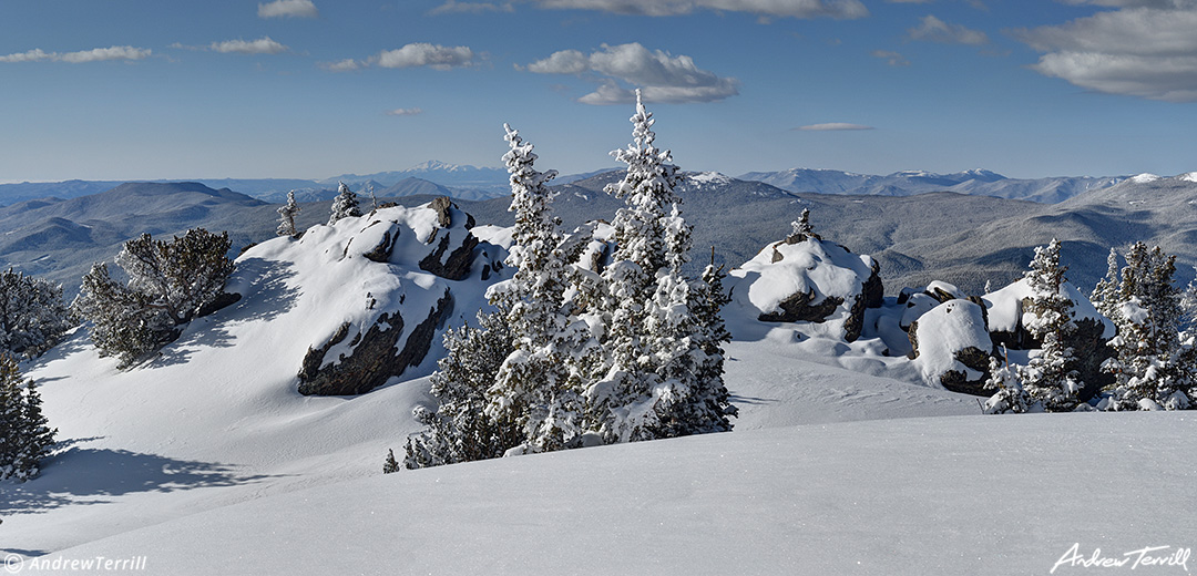 Winter snow covered trees forests and mountains in colorado rocky mountains