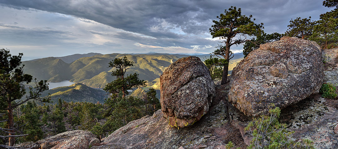 rocks trees and foothills early morning colorado front range