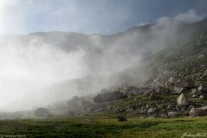 morning mist on mountain slope mount evans colorado