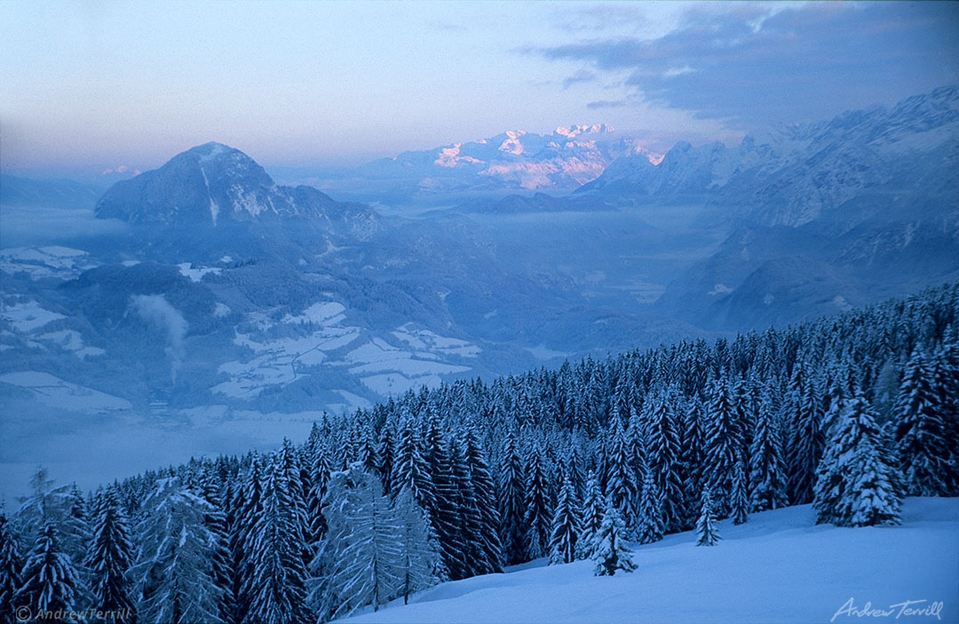 Winter evening sunset in the Austrian Alps December 4 1997