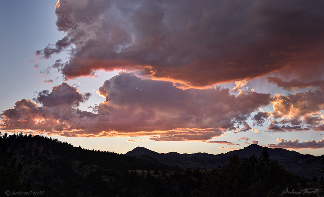 sunset over the front range foothills and mountains colorado