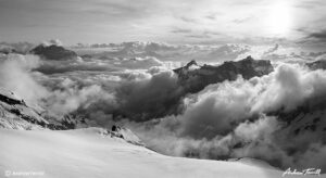 Sunset from the Hohturli Pass in the Bernese Oberland, Switzerland June 1 1993.