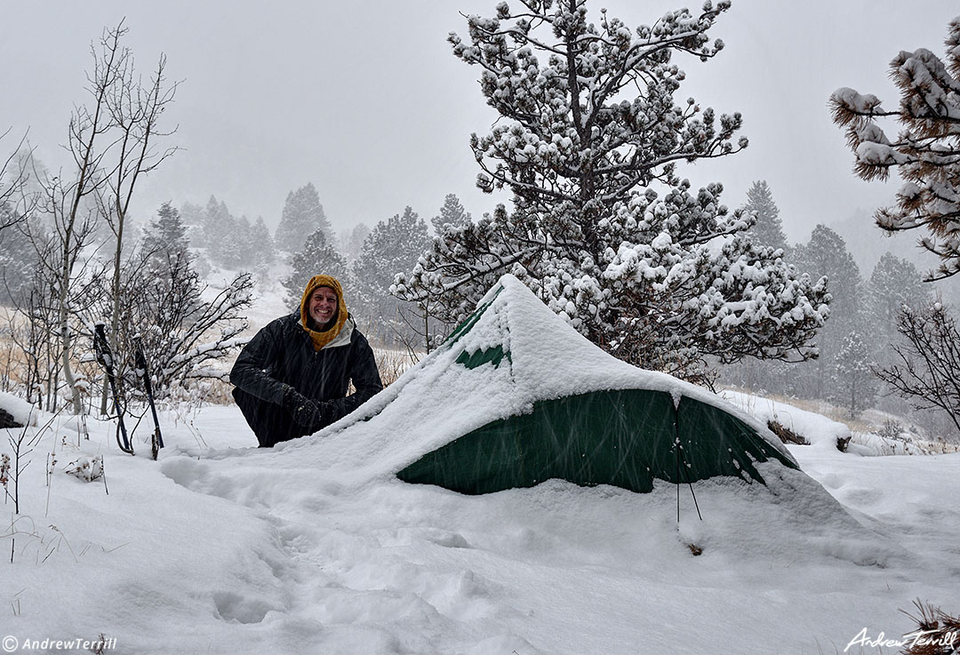 andrew terrill camp in snowstorm