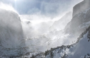 high winds and spindrift chaos canyon rocky mountain national park