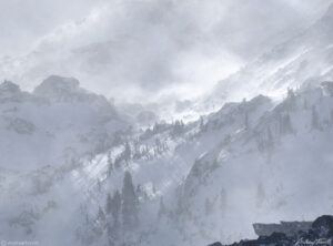 high winds in colorado rocky mountains with spindrift and snow