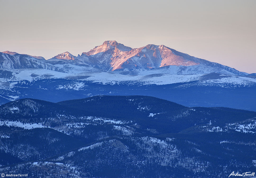 longs peak from the south at sunset