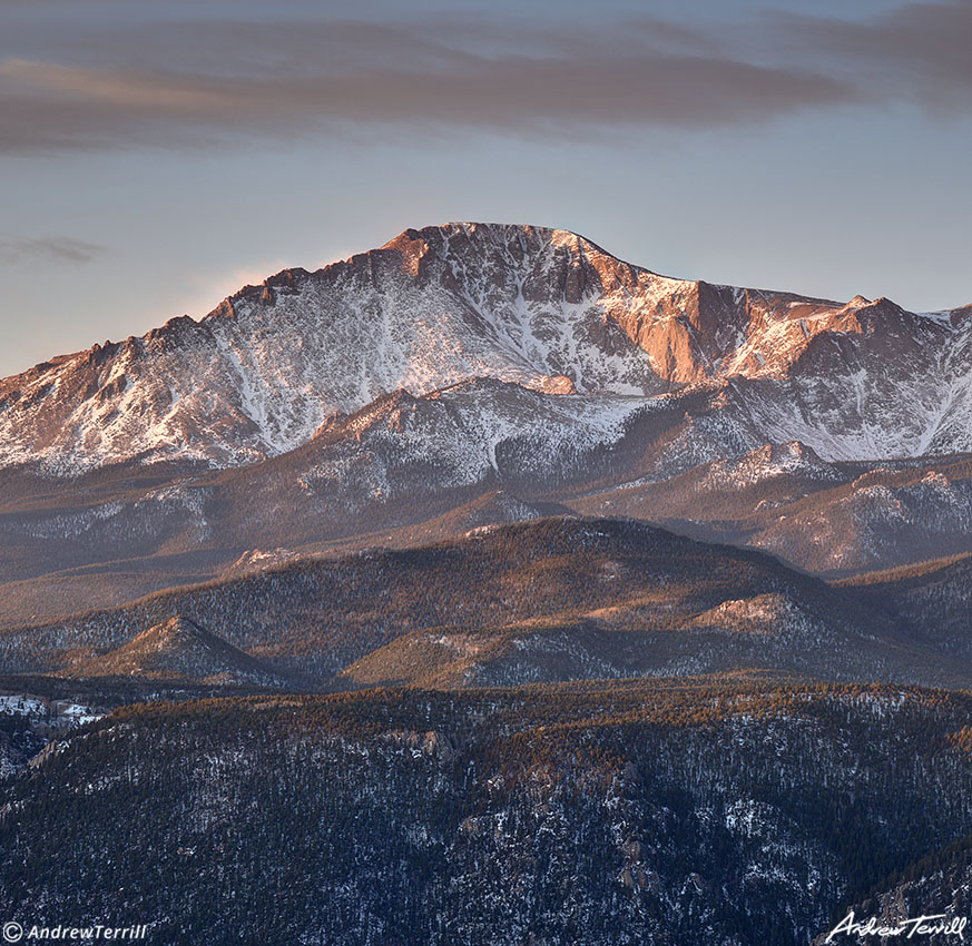 morning light on pikes peak colorado