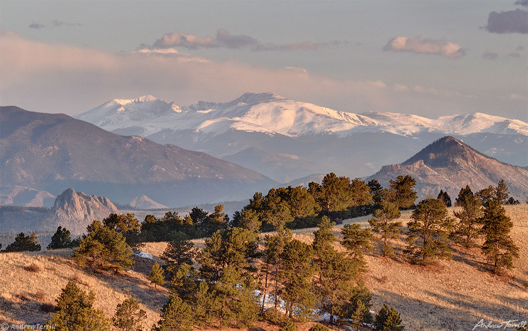 mount evans and mount bierstadt detail seen from bald mountain woodland park