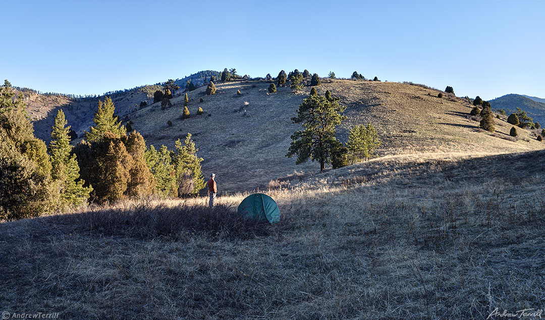 wild camp in the colorado foothills evening light