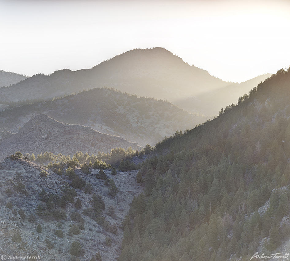 evening light across colorado front range foothills