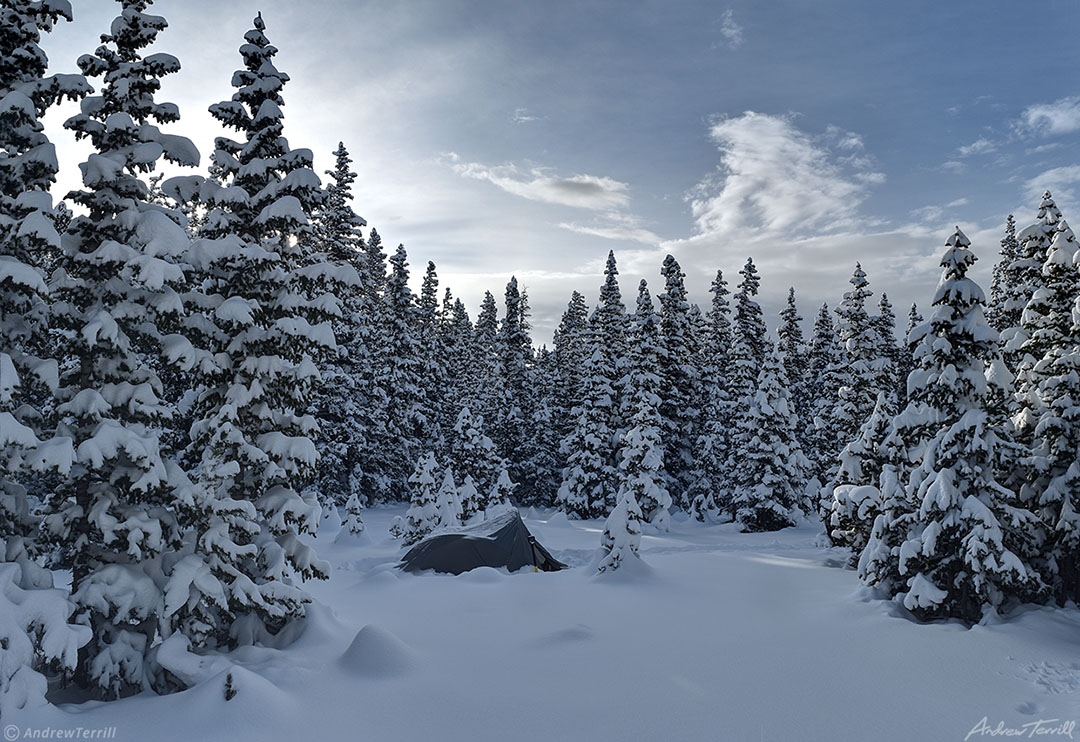 tent in snowbound forest colorado may 22 2022