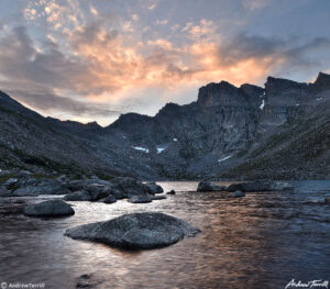 evening at Abyss Lake mount evans mount blue sky