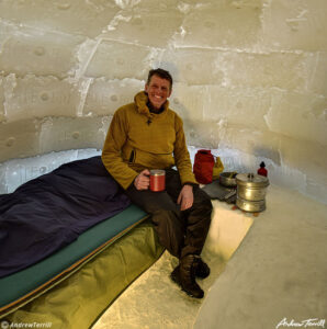 andrew terrill inside an igloo march 19 2023