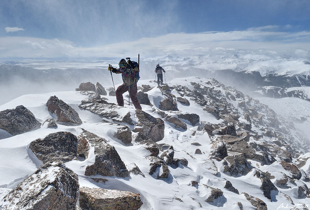 014 hikers heading for the summit of mount bierstadt colorado in strong winds and spindrift