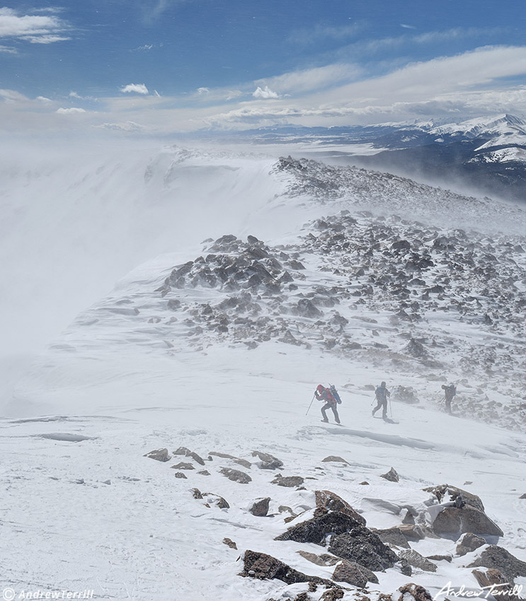 026 descending through spindrift and strong winds on mount bierstadt colorado winter