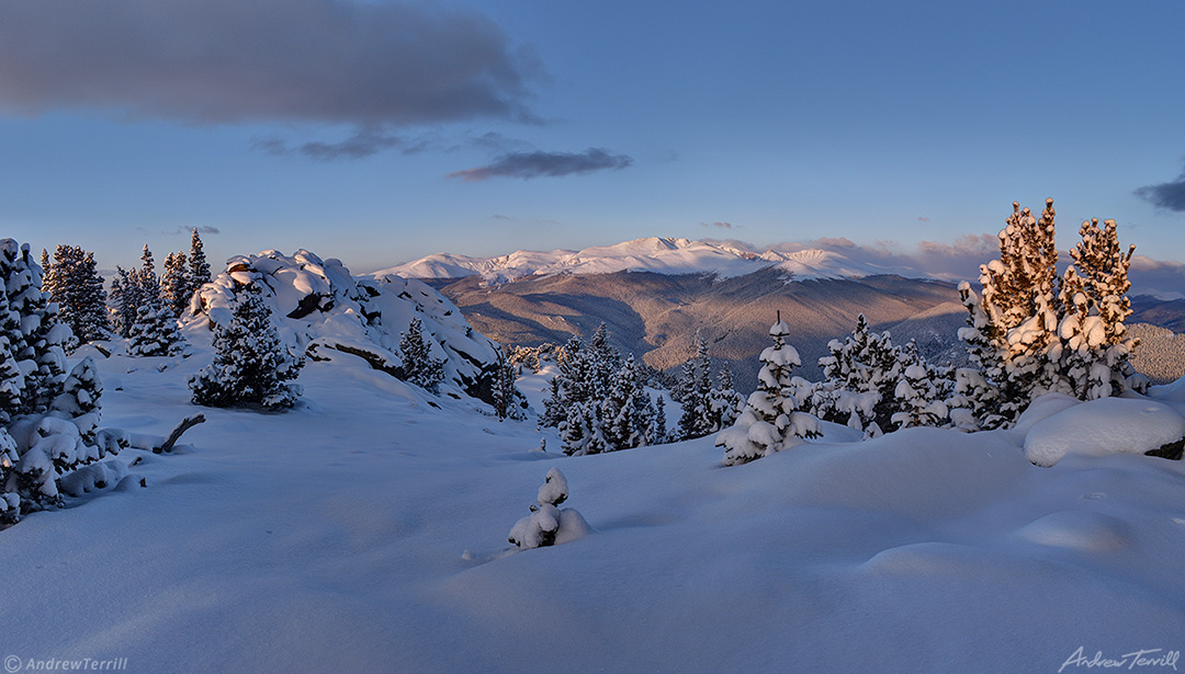 sunrise light on mount evans mount blue sky 23 april 2023