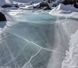 ice on lake haiyaha colorado winter