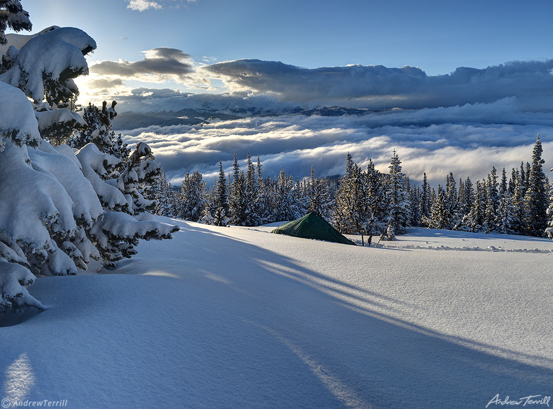 tent on mountain in colorado winter camping 2021