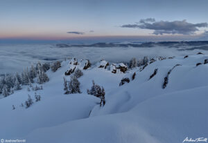 deep snow on mountain after sunset colorado