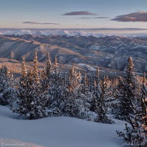 winter sunrise with alpenglow Front Range colorado