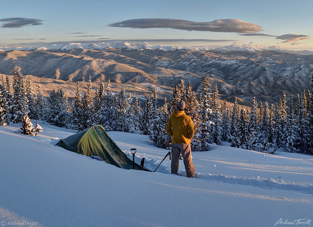 winter camping in colorado rocky mountains morning dawn cold frozen