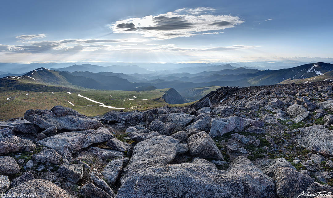 view east across denver front range foothills and the plains from the summit of mount blue sky Colorado 6 July 2023