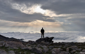 view across the clouds from mount blue sky