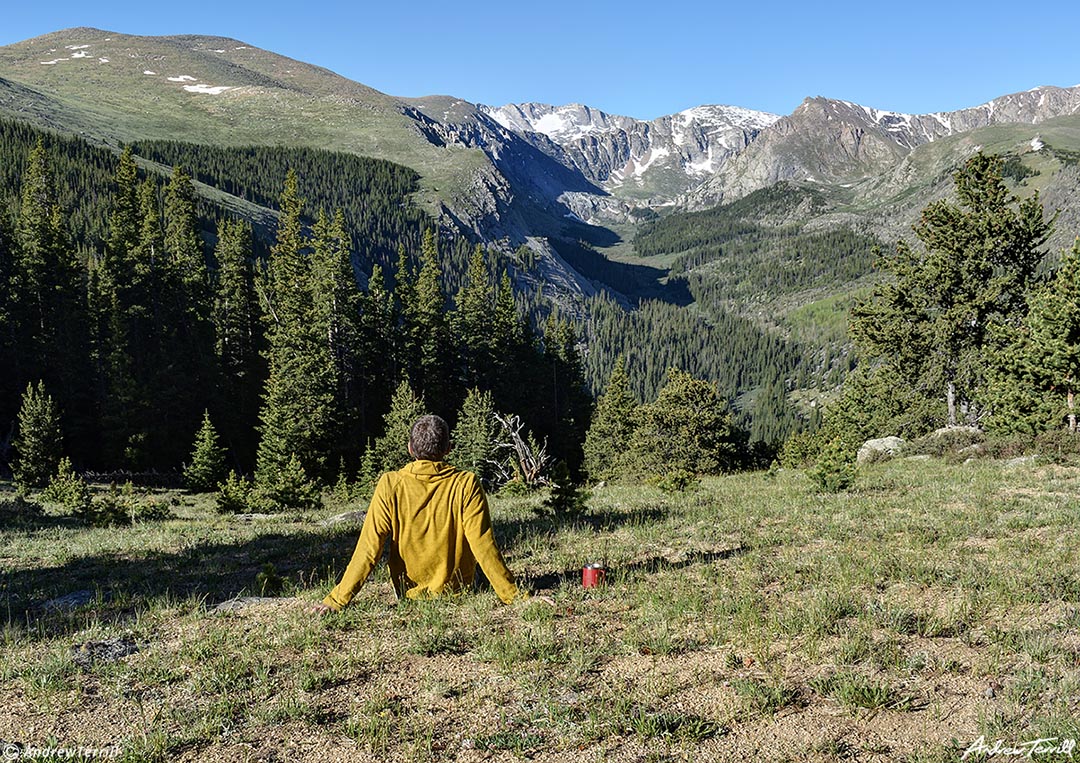 morning hiker sitting Chicago Creek Valley 3rd july 2023