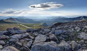 view east across denver front range foothills and the plains from the summit of mount blue sky Colorado 2 July 2023