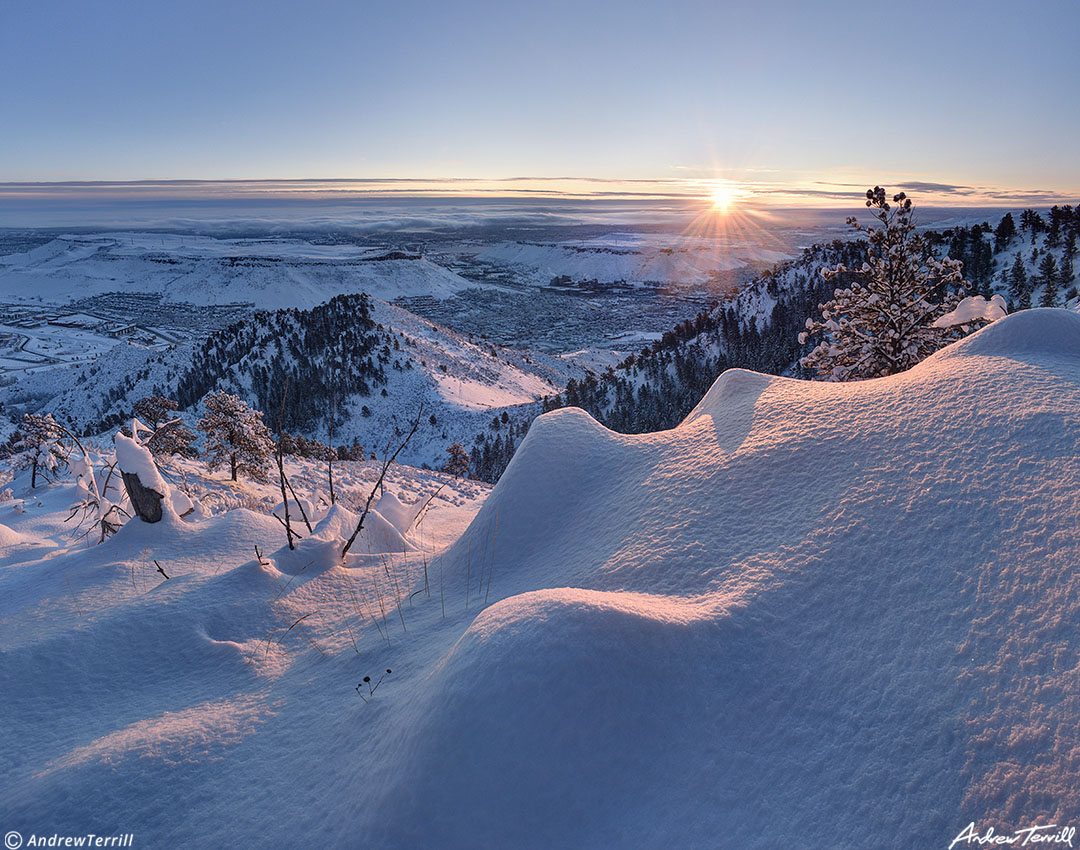 sunrise over golden snowy morning mount gabraith