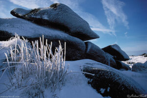 Kinder Scout gritstone frosted rocks