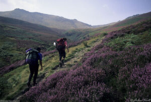 kinder scout climbing hiking to crag