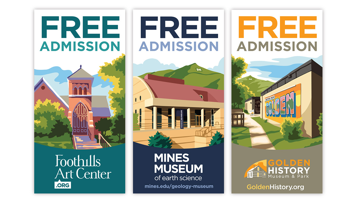 Signage Design & Illustration – Lightpost Banners for Golden’s Museums